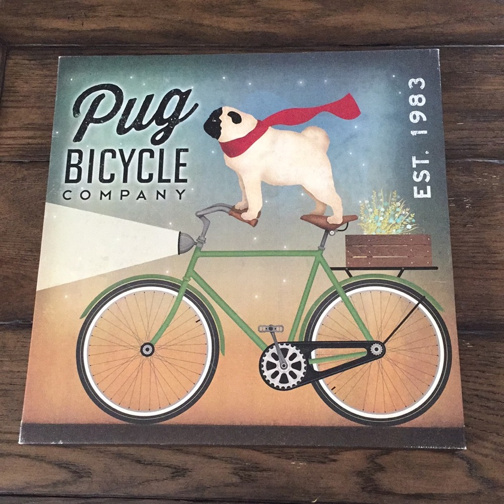 Pug Bicycle Co. canvas print. 14x14